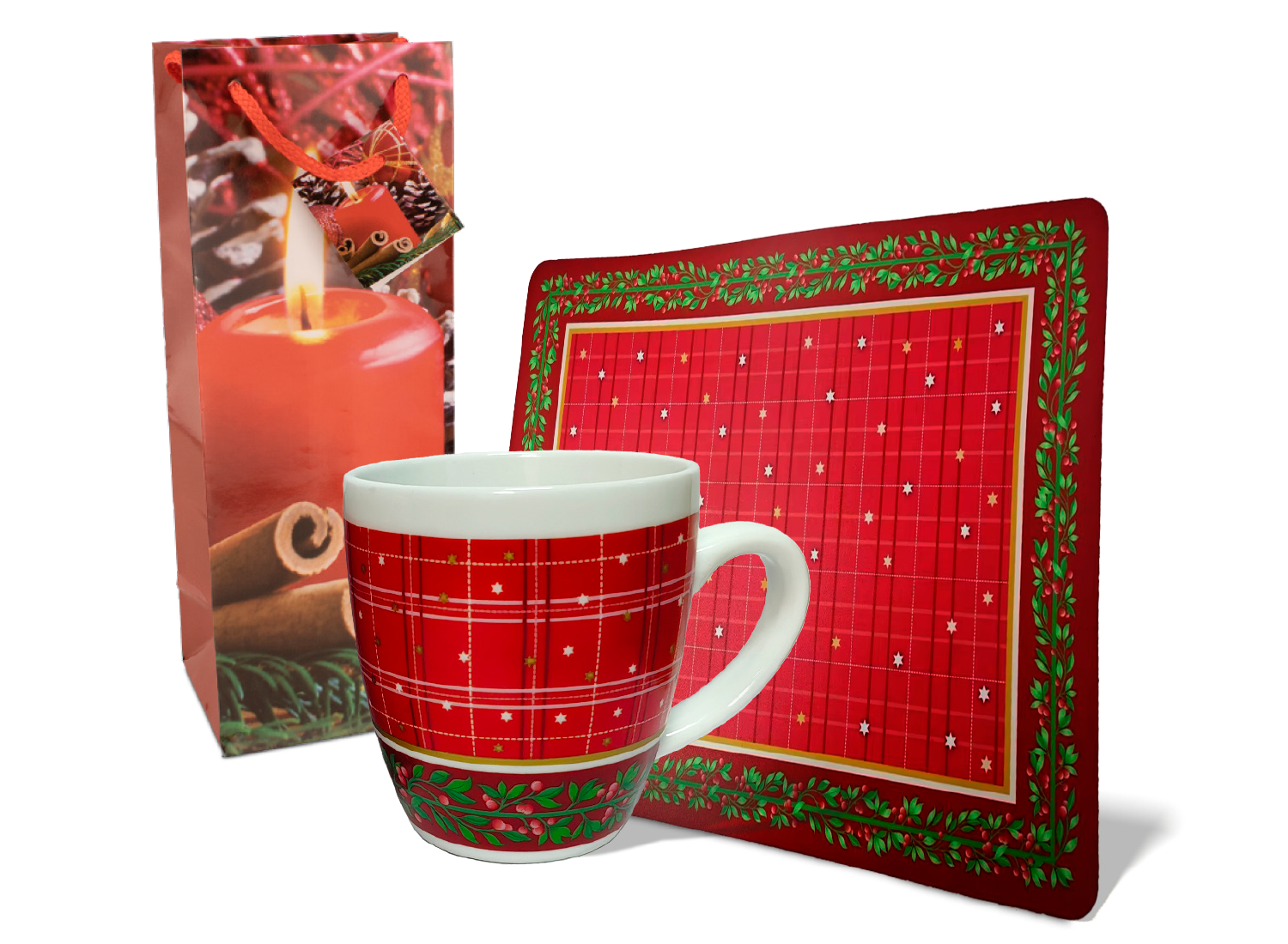 Platzdeckchen/Kaffeetopf „Rote Winterbeere“
